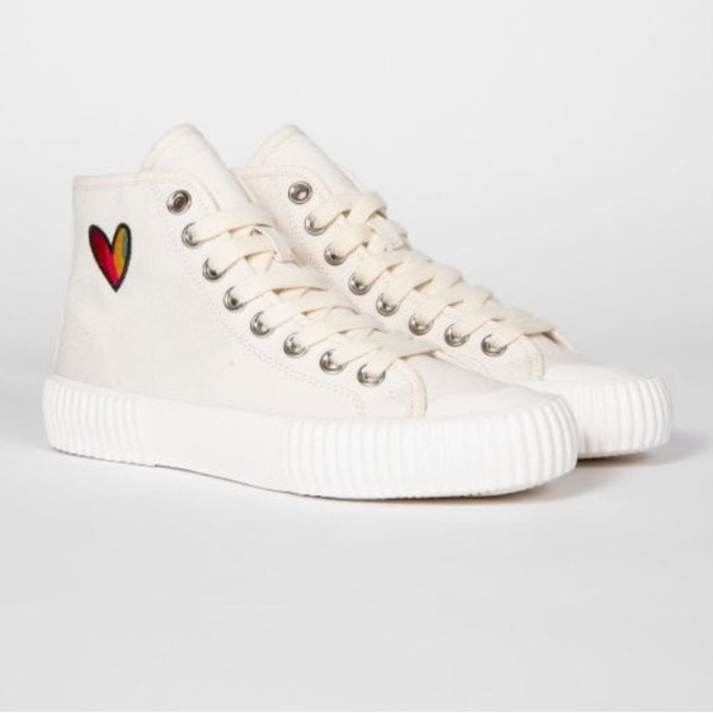 Paul Smith Womens Kibby Off White Rainbow Heart Hightop canvas Trainers 38